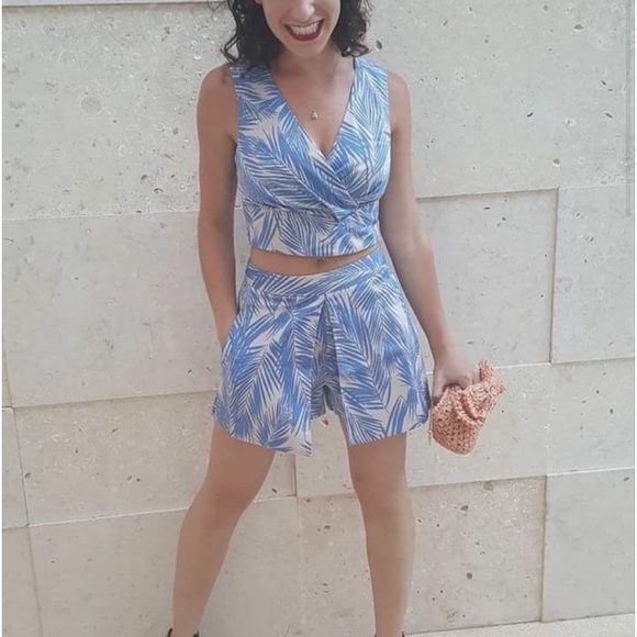 Rachel Roy Blue Zephyr Surplice Sleeveless Top 12 blue palm print - Picture 9 of 9